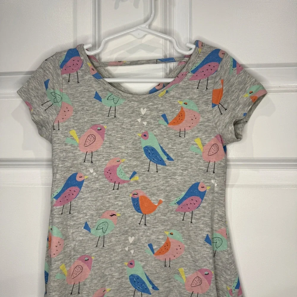 Jumping‎ Beans Girls Gray Bird Print Short Sleeve Dress Size 5